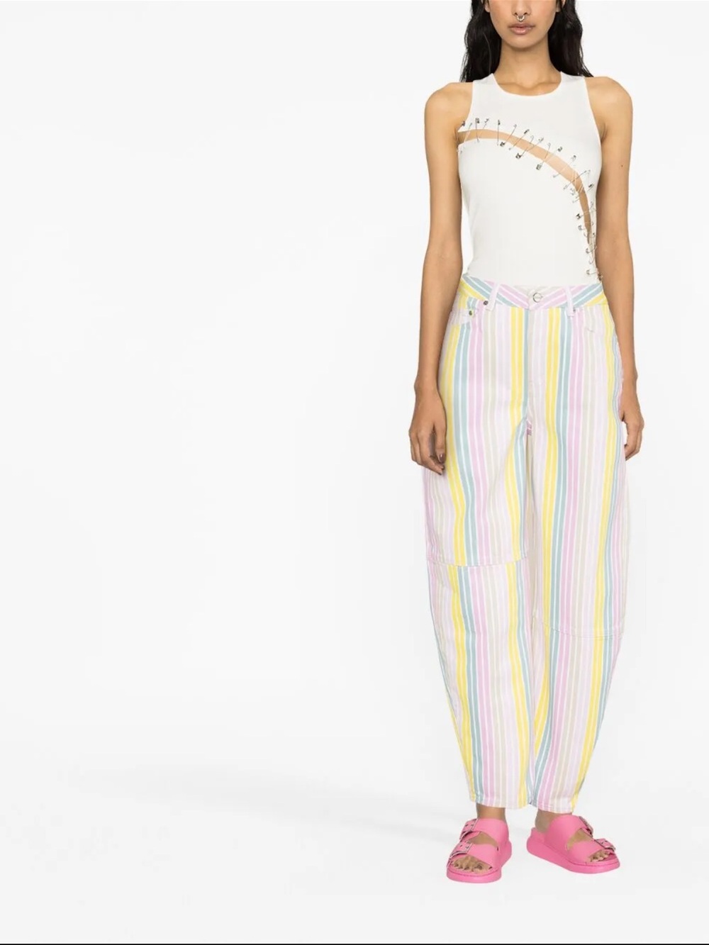 Ganni Stary - Striped Pastel Jeans in Green, Pink & Yellow